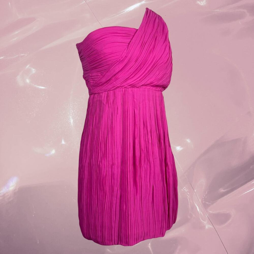 Y2K whimsy Theory pink silk one shoulder pleated fairy dress size 6